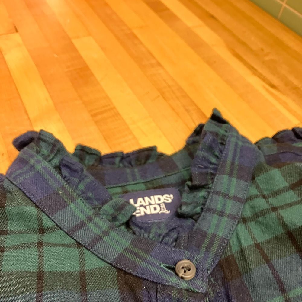 Lands' End Blue and Green, Black Watch Plaid Flannel Shirt, Ladies 1X. - Picture 3 of 5